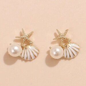 Starfish & Shell Stud Women's Fashion Beach Themed Earrings set